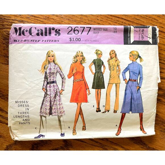 Vintage 1970s McCalls 2677 Sewing Pattern Size Lg 16 Dress Tunic Pants COMPLETE - Picture 1 of 2